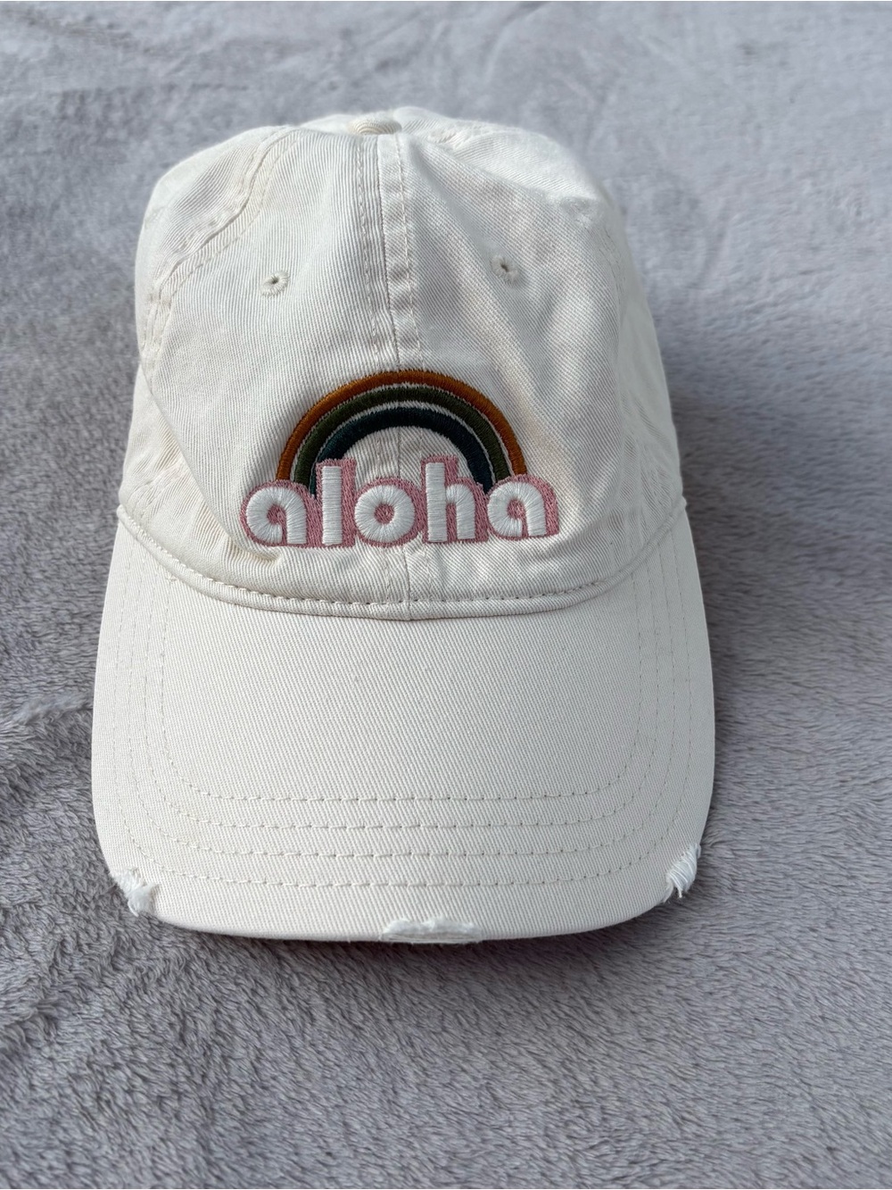 Aerie Novelty Hat Aloha Rainbow Cream Colored Adjustable Hat One Size READ